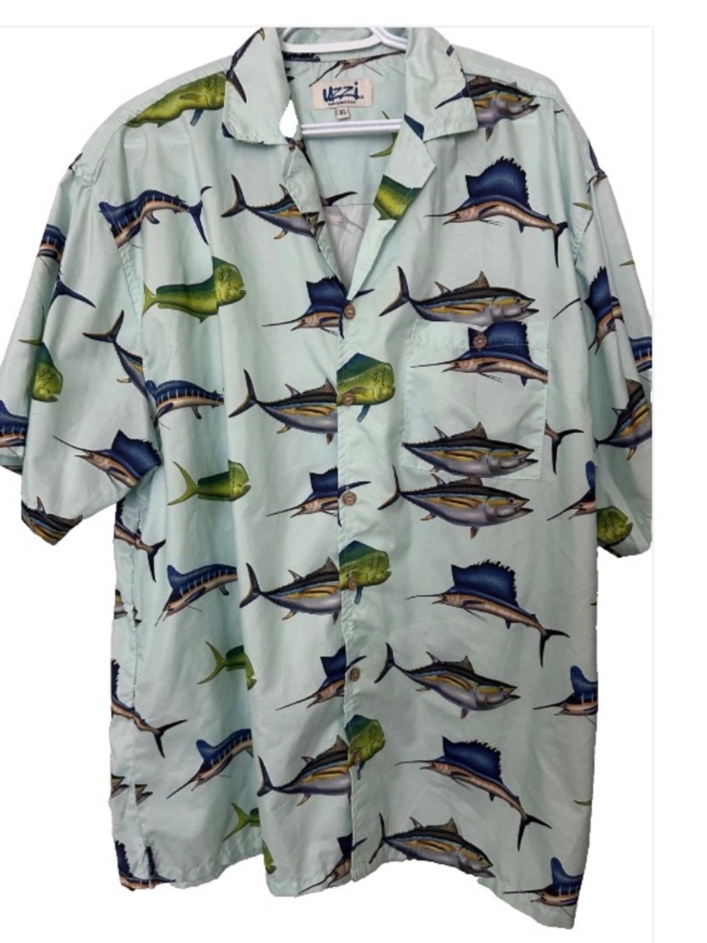 Uzzi Amphibious Gear Hawaiian SZ XL Short Sleeve Shirt with Fish/Marlin Pattern